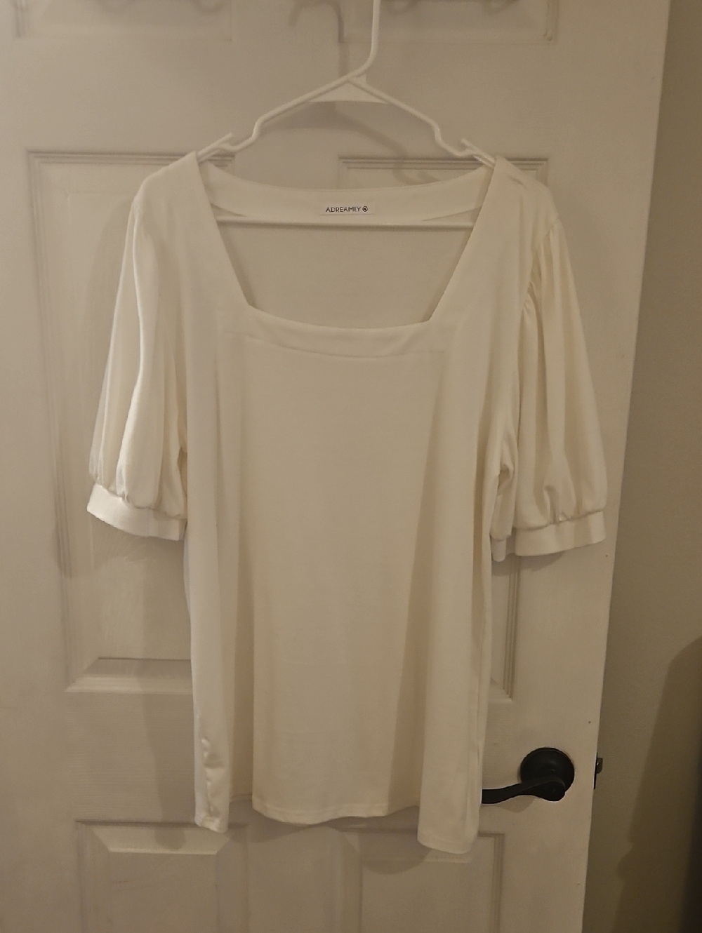 Adrianna K Cream Square-Neck Puff Sleeve Top